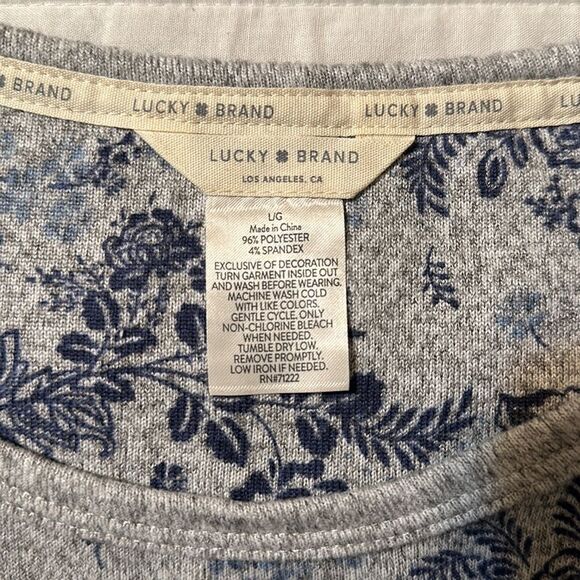 Lucky Brand L Gray Blue Floral Comfortable Tee Tank Short & Pant 4 pc PJ Set - Picture 16 of 17